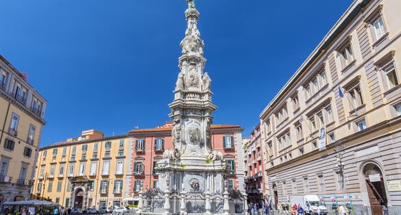 Photo of Obelisk Guglia of the Immaculate Virgin on Piazza Gesu Nuovo in Naples (Napoli), Italy.