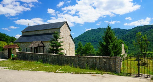 The Piva Monastery (Church of Sv. Bogorodica or Church of the Assumption of the Holy Mother of God) in Piva, Montenegro.