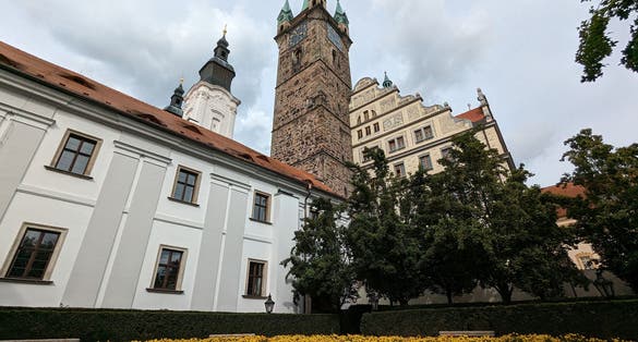 Photo of Black Tower and Church of Virgin Mary's Immaculate Conception in Klatovy, Czechia.