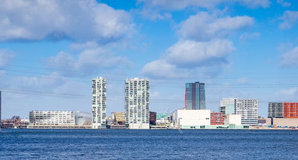 Panorama of Almere city center skyline in Flevoland, The Netherlands