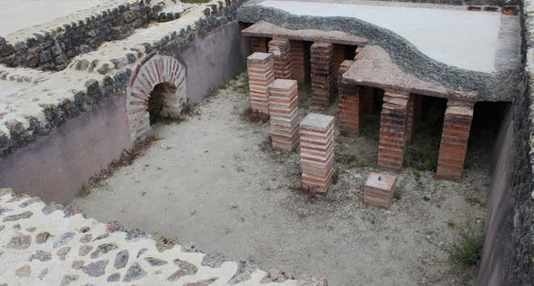 Hypocaust under the floor in a Roman villa in Vieux-la-Romaine, near Caen, France