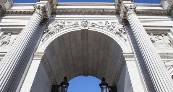 Photo of Looking up view at the magnificent Marble Arch in London, UK.