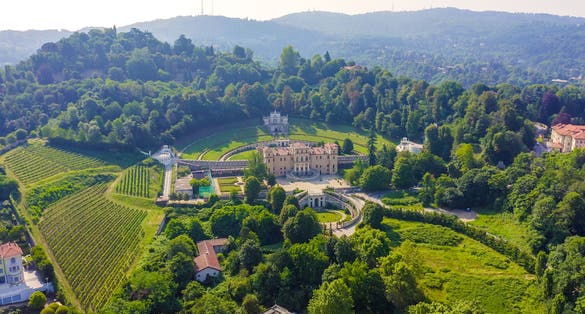 photo of Turin, Italy. Villa della Regina with park, Aerial View.