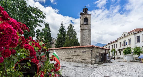 Photo of Red roses in Bansko, the most important bulgarian town for winter sport. Bansko, Bulgaria, June 2017.