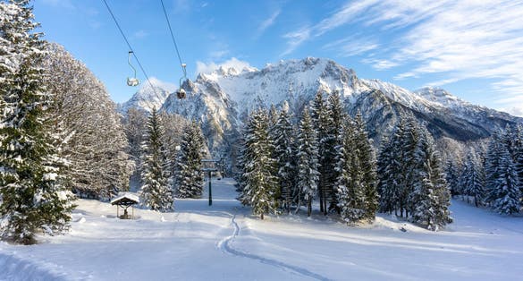 Photo of Winter mountain view in the alps in Mittenwald, Germany.