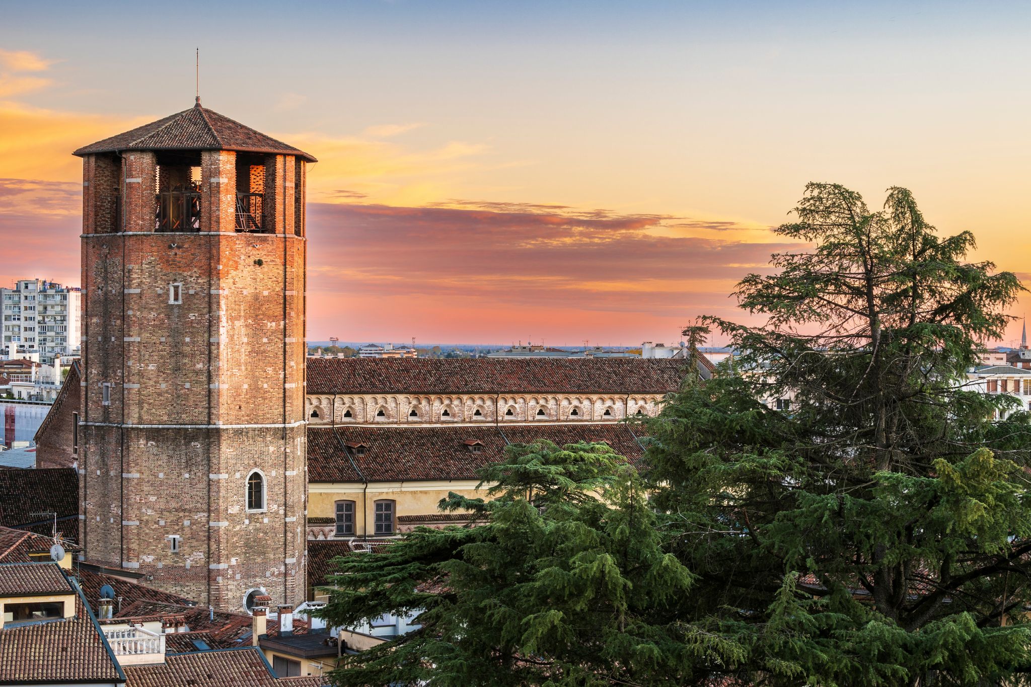The Udine cathedral at sunset. Also named Duomo di Udine this is the main city church.