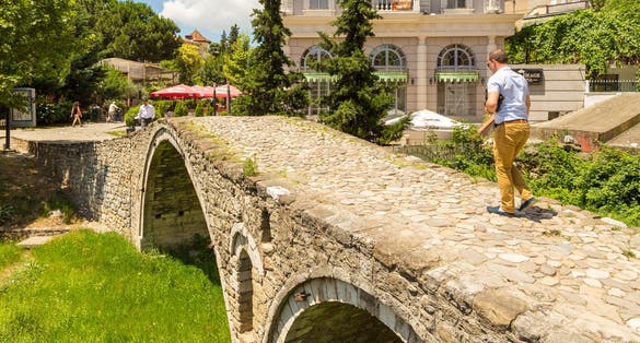 Tirana, Albania- The Tanners' bridge, or Tabak bridge, a ottoman stone arch bridge built in the 18th century. It is located in Tirana's modern center.