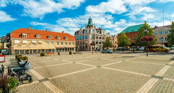 Radhustorget city hall square in vastervik in summer, Sweden
