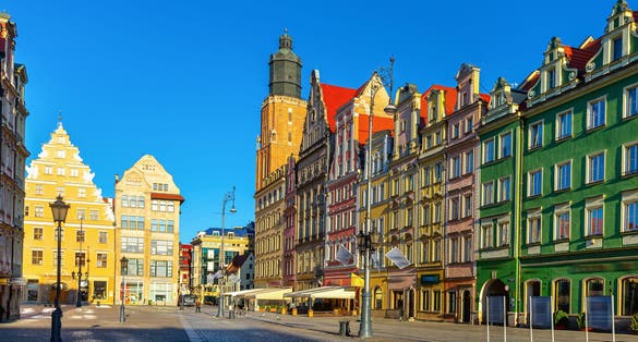 Photo of market square in the early morning in the city of Wroclaw, Poland.
