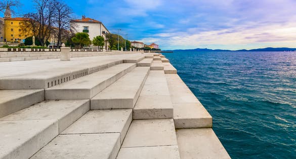 Photo of scenic view at coastal town Zadar in Croatia, famous riva in city center.