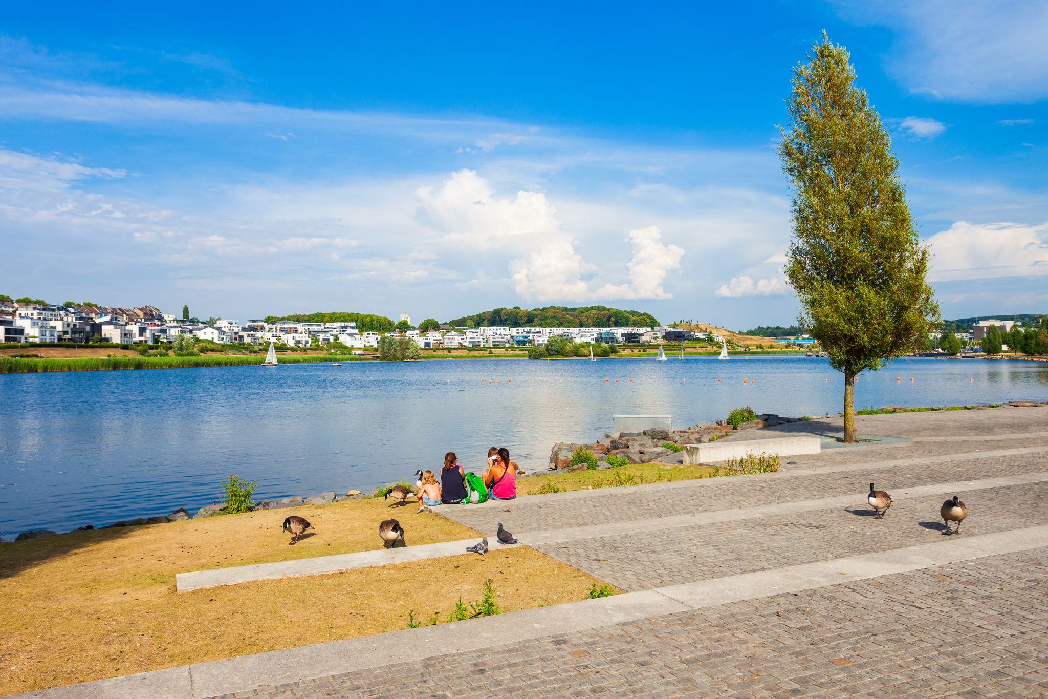 photo of Phoenix See lake is an artificial lake on the former steelworks Phoenix East in Dortmund district Horde,Düsseldorf Düsseldorf germany.