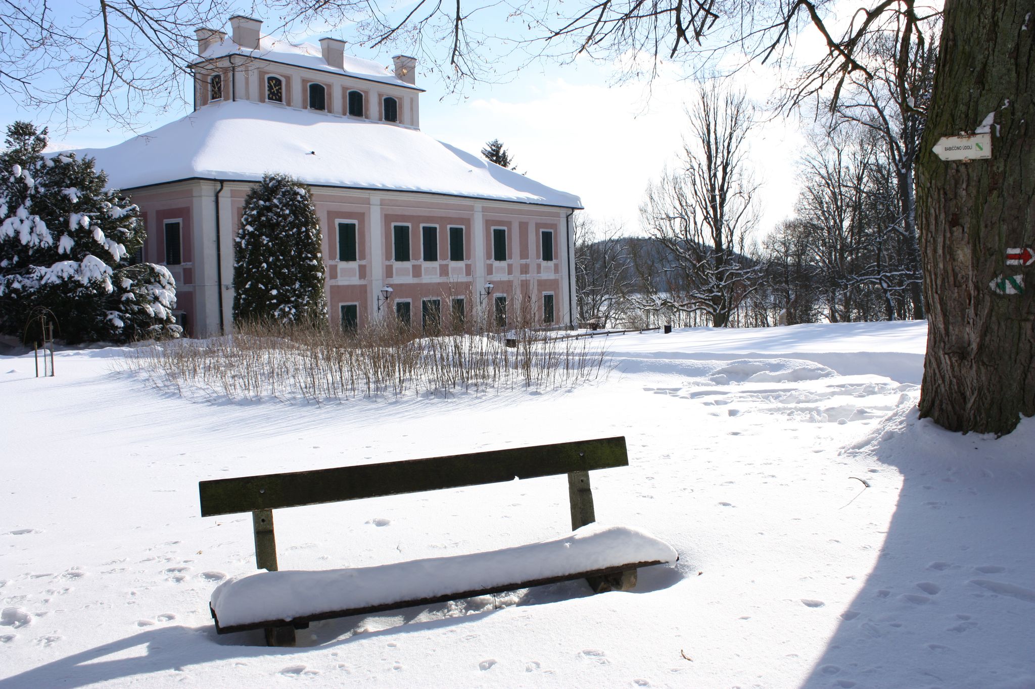 Photo of Historic Manor House Ratiborice in winter in Czech Republic.