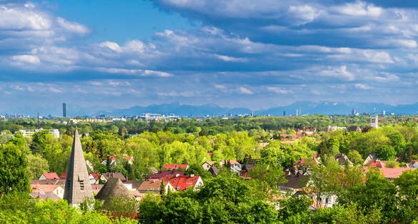Photo of Panoramic view over city of Dachau and bavarian alps next to Munich - Germany. 