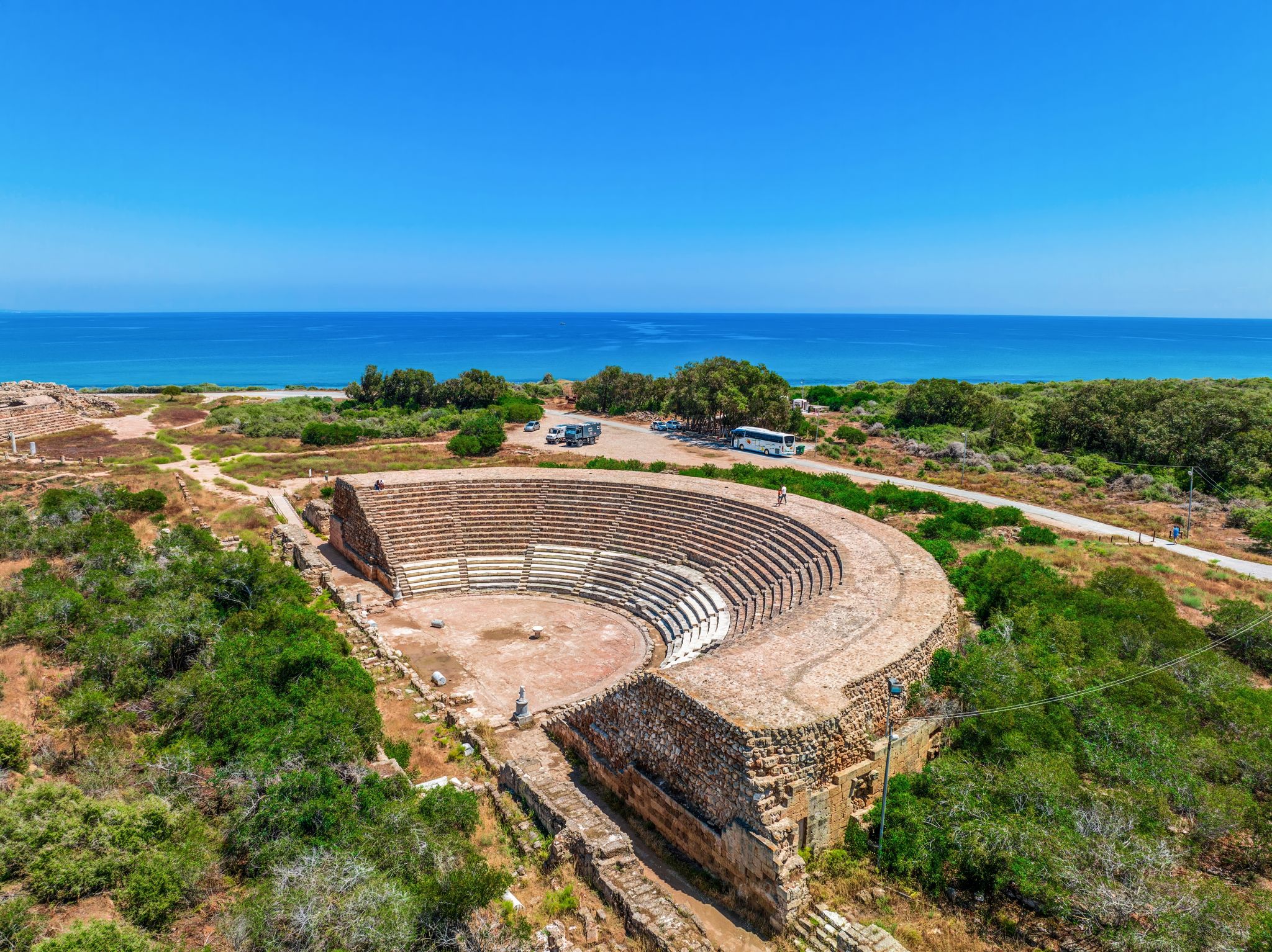 Salamis Ancient City, Famagusta, Cyprus. Ancient theater of Salamis, Famagusta aeria, North Cyprus.