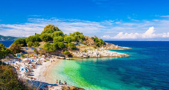 Photo of beautiful view of the beach in an old village of Corfu Island.
