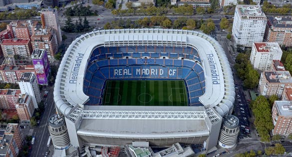 Photo of the Santiago Bernabéu aerial view football stadium in Madrid, Spain.