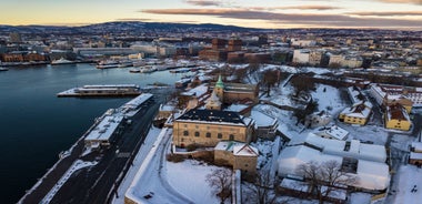 Photo of Tonsberg waterfront, Brygge, with restaurants, South Norway.