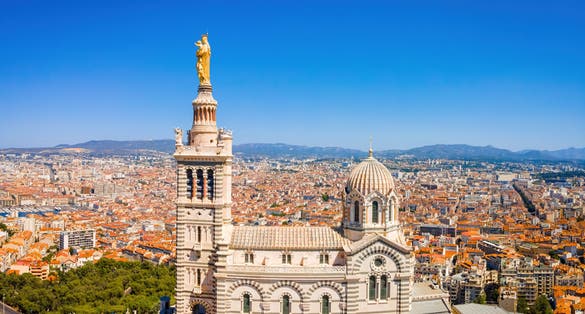 Photo of Basilique Notre-Dame-de-la-Garde in Marseille, a port city in southern France.