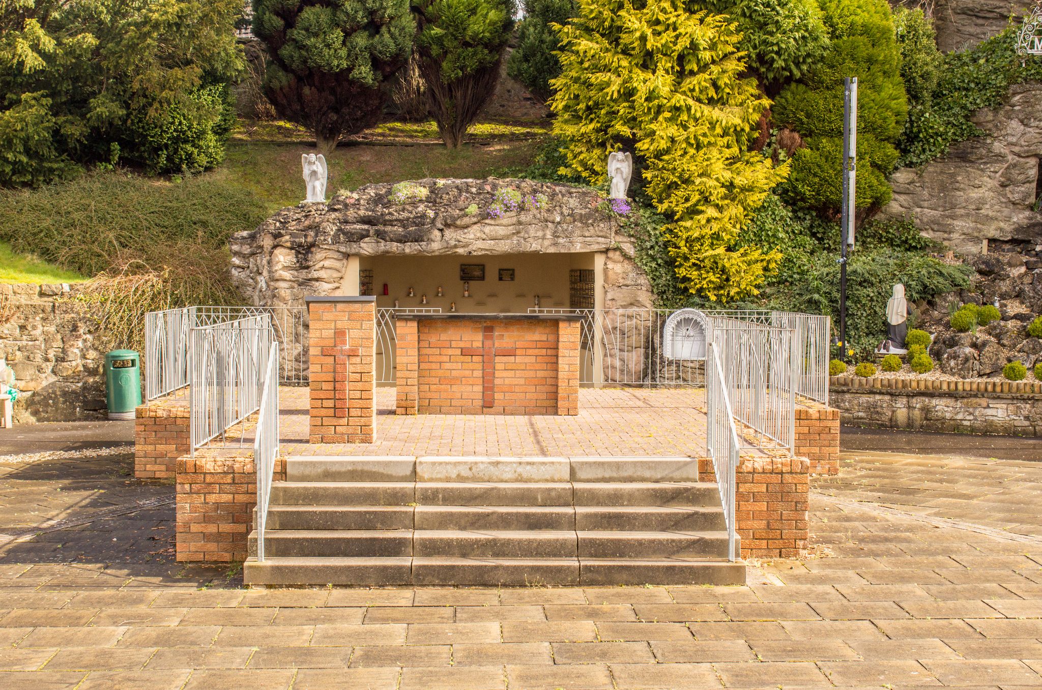 Photo of Outdoor Christian Altar in Carfin Lourdes Grotto, Scotland .
