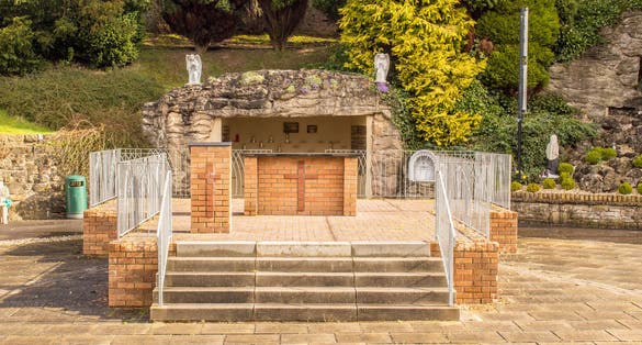 Photo of Outdoor Christian Altar in Carfin Lourdes Grotto, Scotland .