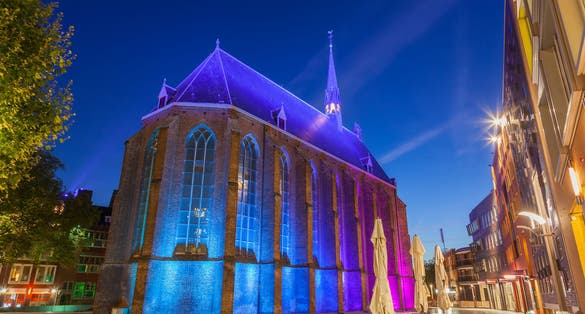 Night shot of ancient brick church in Nijmegen, Netherlands