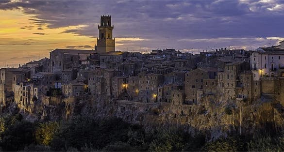 photo of panorama of Grosseto at sunset in Italy.
