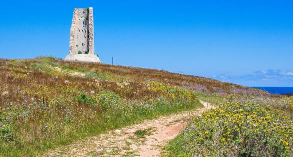 Torre del Serpe ("snake tower") is a coastal tower built in Roman times and enhanced by Frederick II, on the Adriatic coast of Salento (Puglia, Italy). The name is due to a legend. Otranto, Italy.