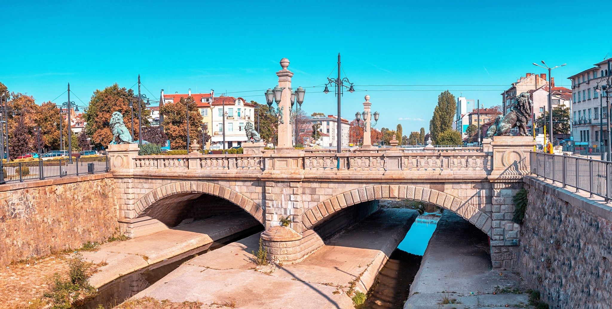photo of view of Sofia's cityscape, blending old-world charm with modernity, featuring the iconic lion bridge, Bulgaria.