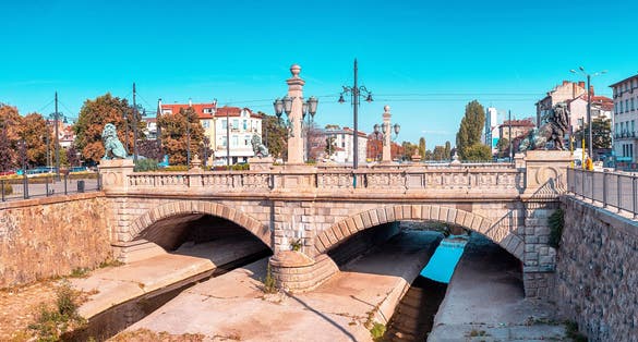 photo of view of Sofia's cityscape, blending old-world charm with modernity, featuring the iconic lion bridge, Bulgaria.