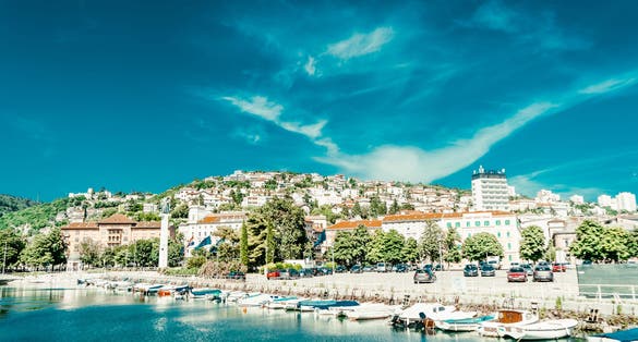 Photo of beautiful view of Rijeka harbor in Croatia.