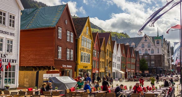 Beautiful view of Bryggen historic buidings in Bergen, Norway.