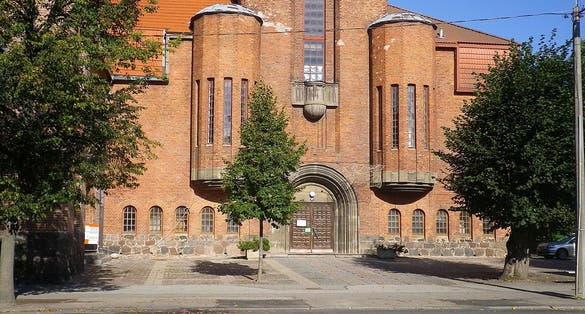 Photo of entrance of St Paul's church in Tartu, Estonia.