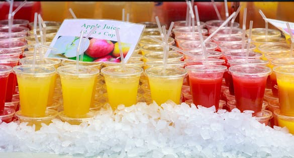 Photo of Fresh juice on display at Borough Market, London, UK.