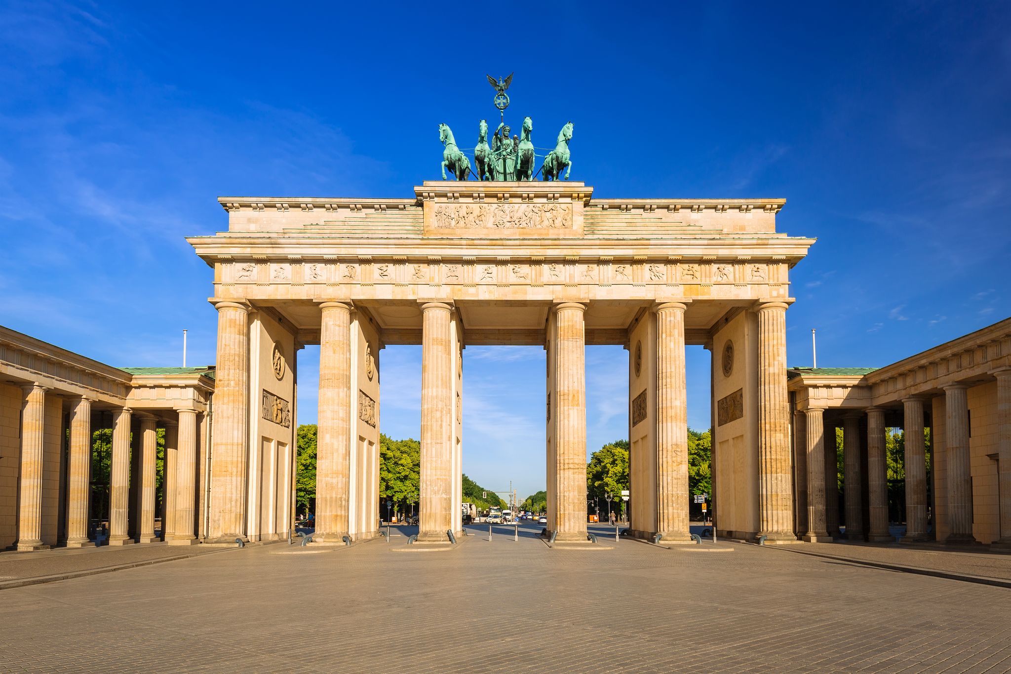photo of view of The Brandenburg Gate in Berlin at sunrise, Germany