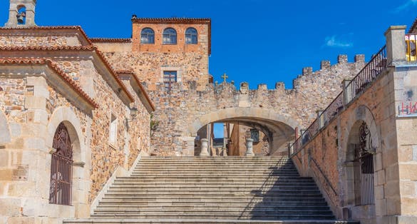 Photo of Arco de la estrella gate in Spanish town Caceres ,Spain .