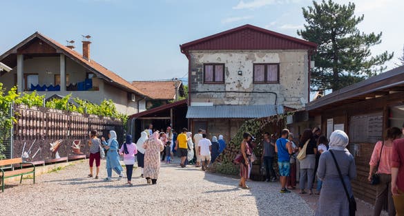 Photo of People visiting the War Tunnel Museum building in Sarajevo. Also known as Tunel spasa or Tunnel of Hope, Bosnia & Herzegovina.