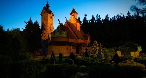 unique Wang Church in Karpaczu. Poland