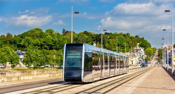 Photo of wireless tram on Pont Wilson Bridge in Tours ,France.
