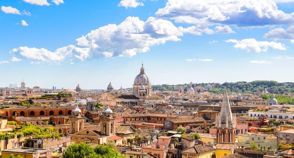 panoramic view of Rome and St. Peter's Basilica, Italy.