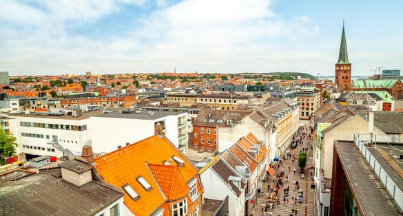 View over Aarhus with Cathedral Denmark.