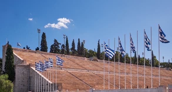 Photo of Panathenaic Stadium in Athens, Greece. One of the main historic attractions of the city and the only stadium in the world built entirely of marble.
