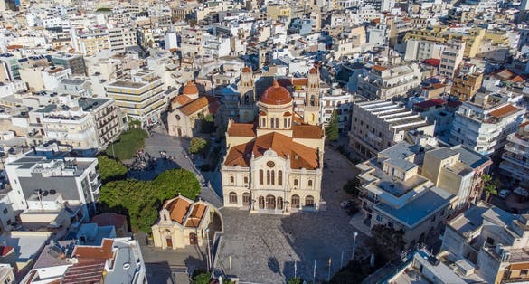 photo of view of Aerial panoramic view of Agios Minas Church, the largest church in Crete, Heraklion Crete Greece