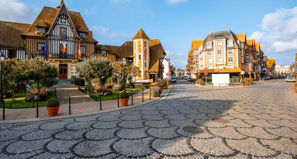 photo of town hall building during the morning light in Deauville, famous French town in Normandy.