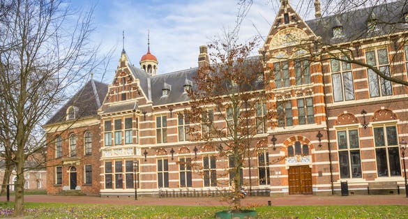 photo of front of the historic museum building in the center of Assen, Netherlands.