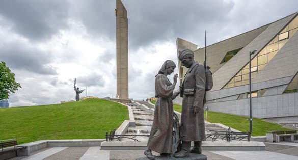 Photo of Farewell Sculpture of a soldier and his mother at Victory Park and Great Patriotic War Museum ,Minsk, Belarus.