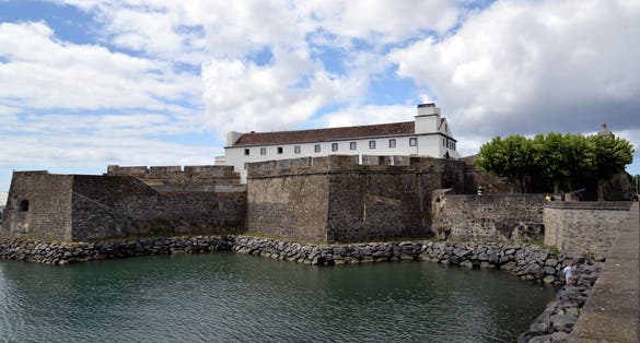 Photo of Forte de Sao Bras coastal Renaissance fortress dating to 1552 in Ponta Delgada, Sao Miguel Island, Azores, Portugal.