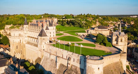 photo of view of Chateau d'Amboise aerial panoramic view. It is a chateau in Amboise city, Loire valley in France.