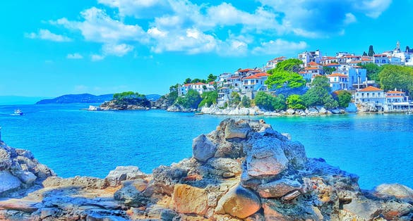 Photo of Skiathos island in summer season holidays in greece.