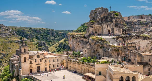 Photo of aerial view of Matera, Puglia, Italy.