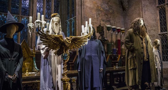 Dumbledore addressing the great hall at the Warner Brothers Studio tour 'The making of Harry Potter'.